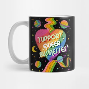 Support Queer Businesses Vintage Distressed with Planets & Rainbows Mug